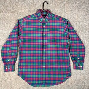 VTG Gap Plaid Button Down Shirt Mens M Blue Green Red Cotton Distressed Collar *